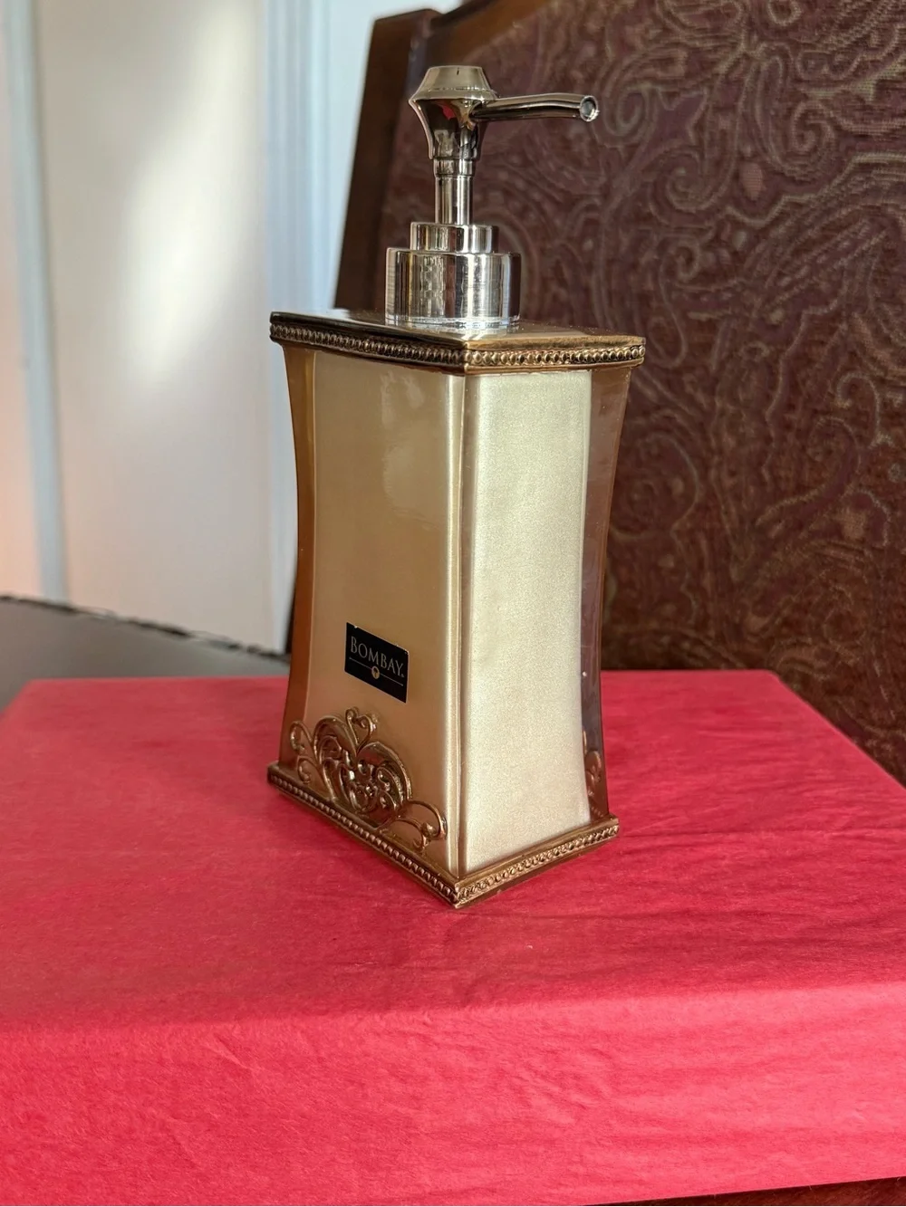 Bombay Company Vivienne Liquid Soap Dispenser Beige Gold & Acrylic Scroll